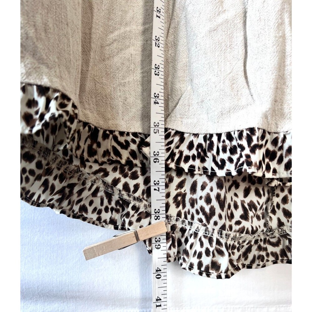 Umgee Beige Linen Blend Lagenlook Shirt Dress Animal Print Ruffle Sleeve Size XL - Picture 7 of 8